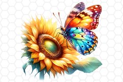 Watercolor Sunflower and Butterfly Clipart Sublimation PNG