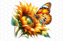 Watercolor Sunflower and Butterfly Clipart Sublimation PNG