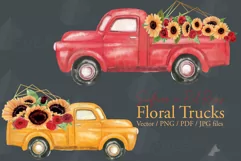 Watercolor sunflower & red roses floral pick up trucks decor Product Image 2