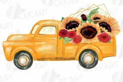 Watercolor sunflower & red roses floral pick up trucks decor Product Image 7