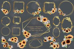 Watercolor sunflowers and white roses, gold bridal templates Product Image 2