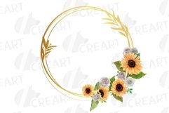 Watercolor sunflowers and white roses, gold bridal templates Product Image 12