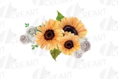 Watercolor sunflowers and white roses, gold bridal templates Product Image 15