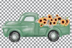 Watercolor sunflower &amp; white roses floral pick up trucks png Product Image 13