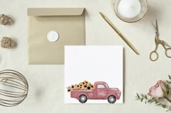 Watercolor sunflower &amp; white roses floral pick up trucks png Product Image 12