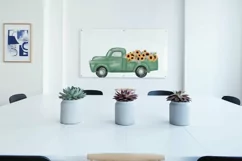 Watercolor sunflower & white roses floral pick up trucks png Product Image 5