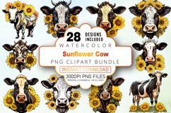 Watercolor Sunflower Cow Clipart Bundle Product Image 1
