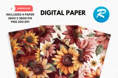 Watercolor Sunflower Digital Paper, Sunflower Background Product Image 1