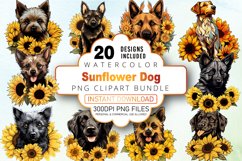 Watercolor Sunflower Dog Clipart Bundle Product Image 1