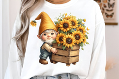 Watercolor Sunflower Gnomes Collection Clipart Product Image 3