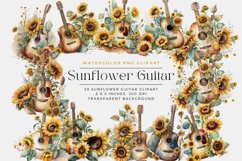Watercolor Sunflower Guitar Clipart Product Image 1
