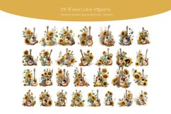 Watercolor Sunflower Guitar Clipart Product Image 2