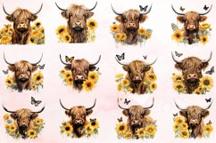 Watercolor Sunflower Highland Cows Collection Clipart Bundle Product Image 2