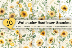 sunflower seamless pattern, watercolor sunflower pattern, sunflower digital paper, sunflower pattern bundle, floral seamless pattern, watercolor floral paper, summer floral pattern, cottagecore sunflower pattern, sunflower scrapbook paper, botanical seaml