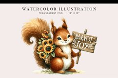 Watercolor Sunflower Squirrel Clipart Product Image 1