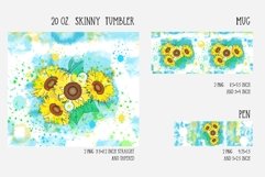 watercolor sunflower sublimation design for tumbler and mug and pen