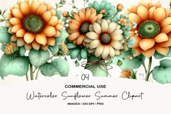 Watercolor Sunflower Summer Clipart Product Image 1