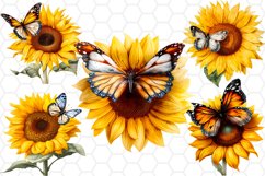 Watercolor Sunflower with Butterfly Clipart