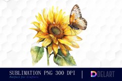 Sunflower With Butterfly Sublimation PNG Clipart Product Image 1