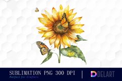 Sunflower With Butterfly Watercolor Clipart Product Image 1