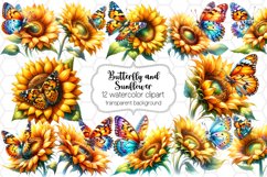 Watercolor Sunflower with Butterfly Clipart Bundle PNG