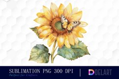 Sunflower With Butterfly Sublimation PNG Clipart Product Image 1