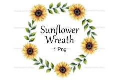 Watercolor digital wreath with sunflowers and green leaves