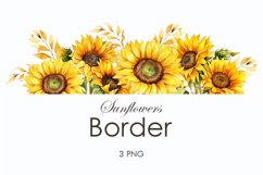 Watercolor sunflowers border