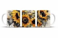 Watercolor Sunflowers Mug Wrap Sublimation Designs, 3d Sunflowers, Sunflowers Png