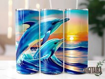 Sunset Watercolor Dolphins Tumbler Design PNG Product Image 4