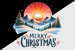 Watercolor sunset snow-covered mountains Merry Christmas greeting quote print tumbler skinny mug wrap clipart t-shirt sublimation printable design
