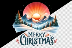 Watercolor sunset snow-covered mountains Merry Christmas greeting quote print tumbler skinny mug wrap clipart t-shirt sublimation printable design