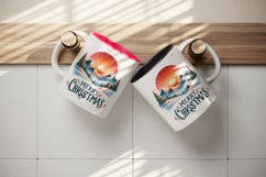 Watercolor sunset snow-covered mountains Merry Christmas greeting quote print tumbler skinny mug wrap clipart t-shirt sublimation printable design