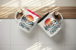 Watercolor sunset snow-covered mountains Merry Christmas greeting quote print tumbler skinny mug wrap clipart t-shirt sublimation printable design