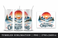 Watercolor sunset snow-covered mountains Merry Christmas greeting quote print tumbler skinny mug wrap clipart t-shirt sublimation printable design