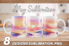 Watercolor Sunsets or sunrises landscape | Mug sublimation d Product Image 1