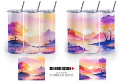 Watercolor Sunsets or sunrises landscape | Tumbler Sublimati Product Image 3