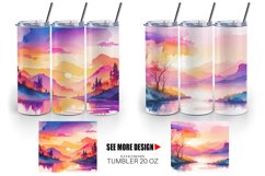 Watercolor Sunsets or sunrises landscape | Tumbler Sublimati Product Image 4
