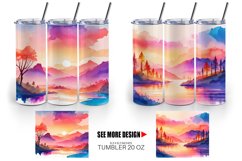 Watercolor Sunsets or sunrises landscape | Tumbler Sublimati Product Image 5