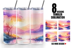 Watercolor Sunsets or sunrises landscape | Tumbler Sublimati Product Image 1