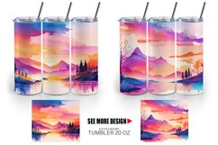 Watercolor Sunsets or sunrises landscape | Tumbler Sublimati Product Image 2