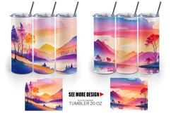 Watercolor Sunsets or sunrises landscape | Tumbler Sublimati Product Image 4