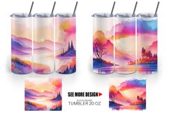 Watercolor Sunsets or sunrises landscape | Tumbler Sublimati Product Image 5