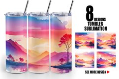 Watercolor Sunsets or sunrises landscape | Tumbler Sublimati Product Image 1