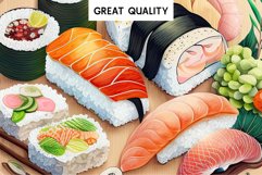 Japanese food png, sublimation, fish sushi clipart, rice clip art, asian eggs vegetables Kimchi Watercolor Sushi Japanese Food Asian Fish Onigiri Clipart PNG Transparent Print for invitation t-shirt designs sublimation designs tumbler kids printable