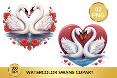 Watercolor Swans Clipart, Valentine&#039;s Day Swans Clipart Product Image 1