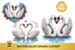 Watercolor Swans Clipart, Valentine&#039;s Day Swans Clipart Product Image 1