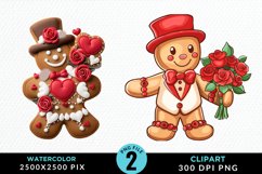 Watercolor Sweet Valentines Gingerbread Clipart Product Image 1