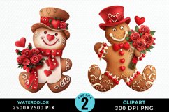 Watercolor Sweet Valentines Gingerbread Clipart Product Image 1