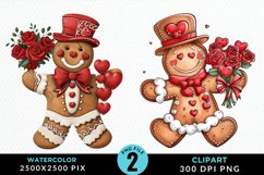 Watercolor Sweet Valentines Gingerbread Clipart Product Image 1